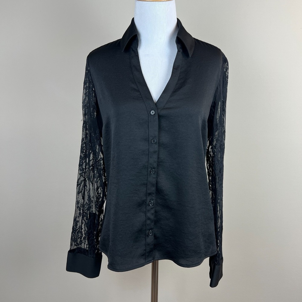 Express Portofino Button Up Blouse Top Women S Black Lace Long Sleeve Whimsigoth